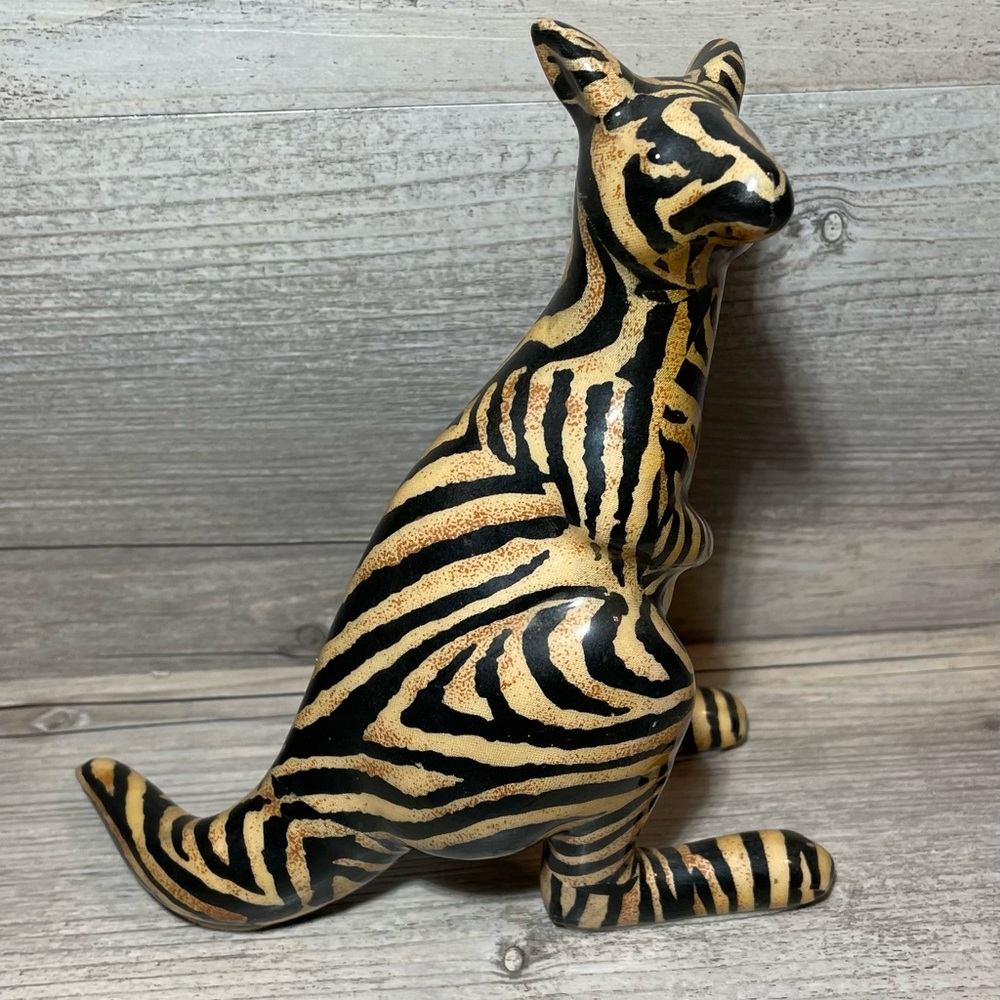 Animal - Zebra Print ~ Kangaroo ~ 7” Figurine ~ Home Decor ~ Wooden Accent